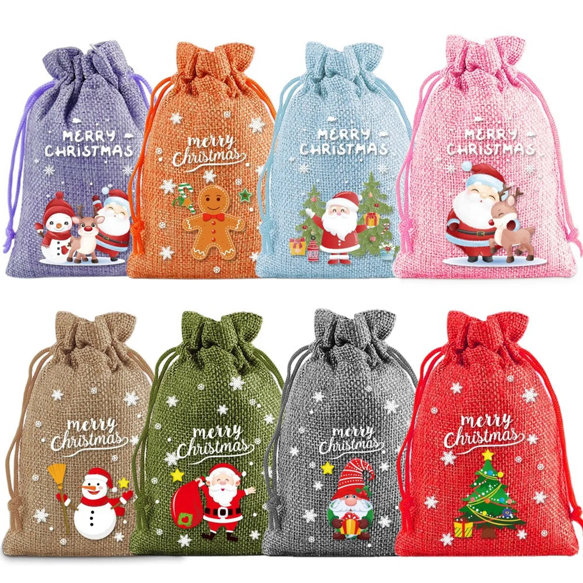 Christmas Cute Santa Claus Letter Snowman Linen Party Festival Gift Bags