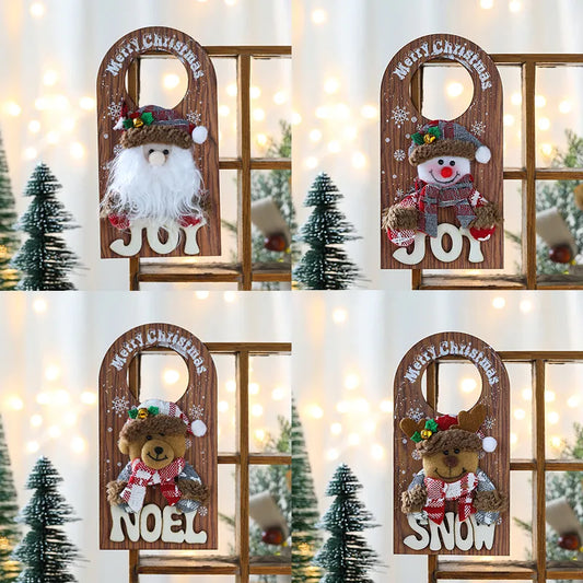 Christmas Cute Santa Claus Snowman Deer Wood Party Hanging Ornaments Door Hanging