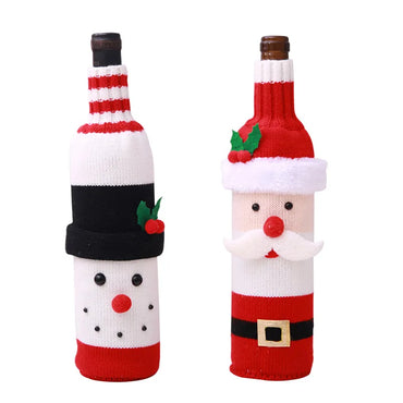 Christmas Cute Santa Claus Snowman Knit Party Bottle Cover 1 Piece