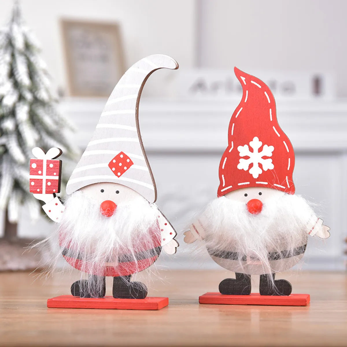 Christmas Cute Simple Style Christmas Tree Santa Claus Wood Holiday Daily Ornaments Decorative Props