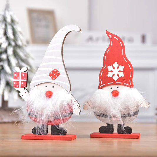 Christmas Cute Simple Style Christmas Tree Santa Claus Wood Holiday Daily Ornaments Decorative Props