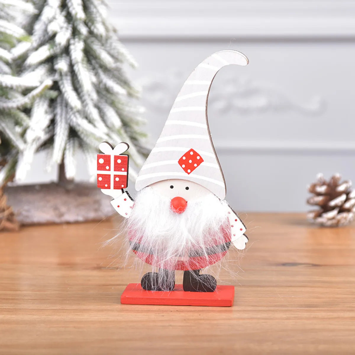 Christmas Cute Simple Style Christmas Tree Santa Claus Wood Holiday Daily Ornaments Decorative Props