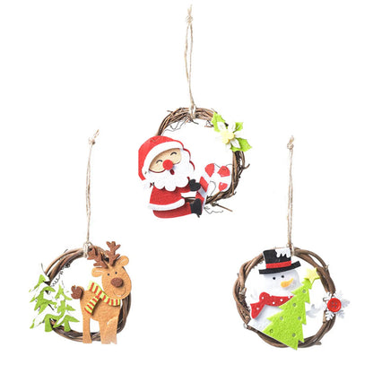 Christmas Cute Simple Style Santa Claus Snowman Elk Cloth Wood Holiday Festival Hanging Ornaments Decorative Props