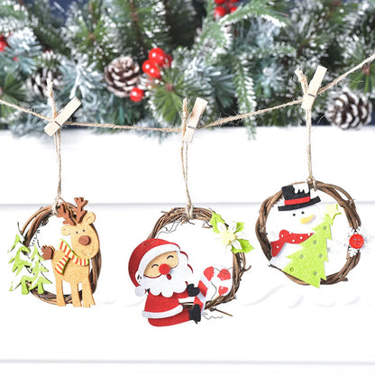 Christmas Cute Simple Style Santa Claus Snowman Elk Cloth Wood Holiday Festival Hanging Ornaments Decorative Props