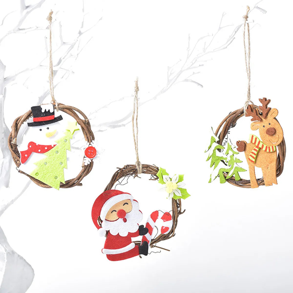 Christmas Cute Simple Style Santa Claus Snowman Elk Cloth Wood Holiday Festival Hanging Ornaments Decorative Props