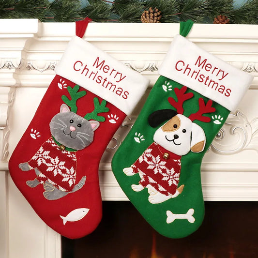 Christmas Dog Cat Brushed Cloth Nonwoven Party Christmas Socks