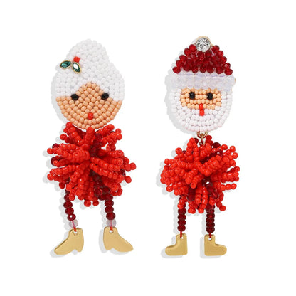 Christmas Element Earrings Creative Funny Rice Beads Snowman Earrings Diamond Bells Christmas Tree Earrings