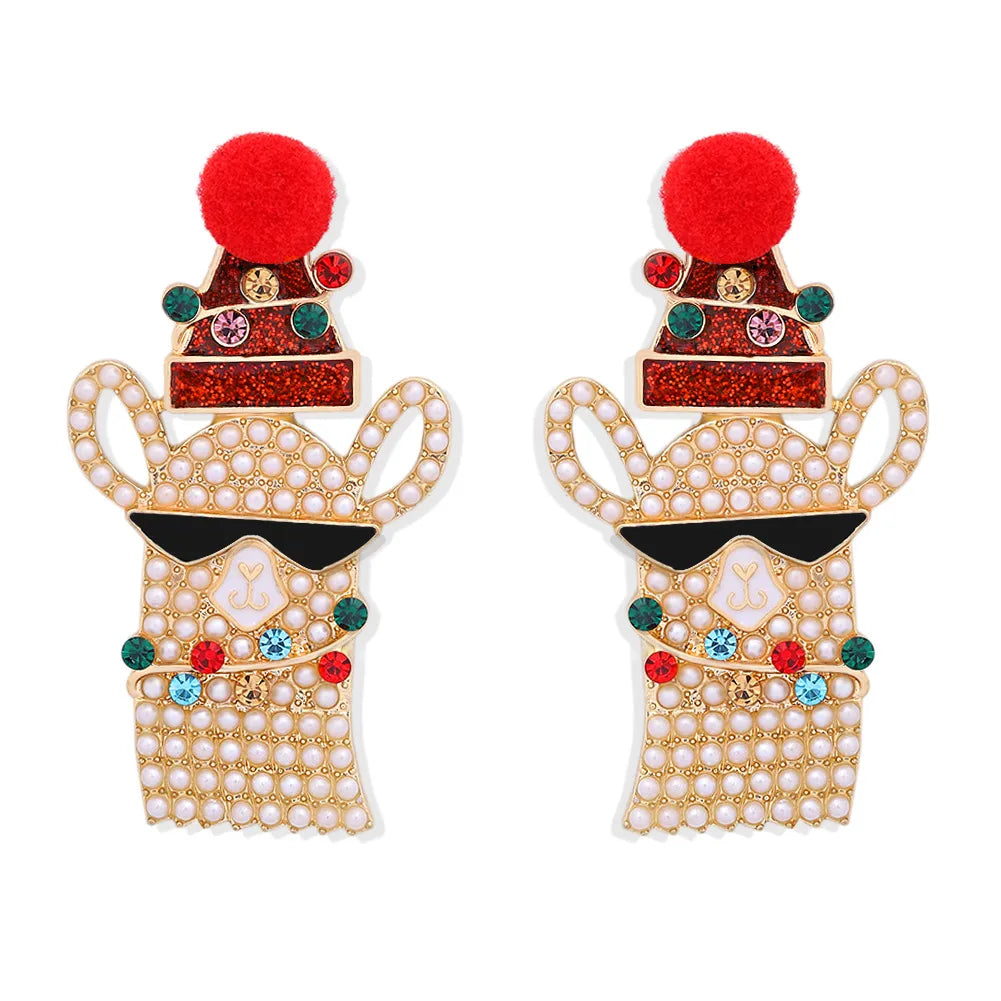 Christmas Element Earrings Creative Funny Rice Beads Snowman Earrings Diamond Bells Christmas Tree Earrings