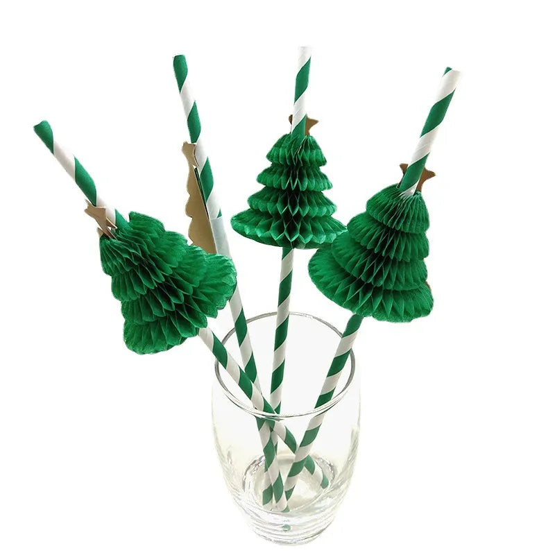 Christmas Fashion Christmas Tree Paper Party Drinking Straw 1 Piece