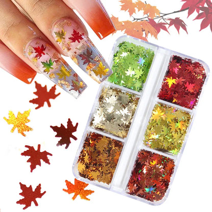 Christmas Fashion Maple Leaf Pet Sequin Nail Decoration Accessories 1 Set