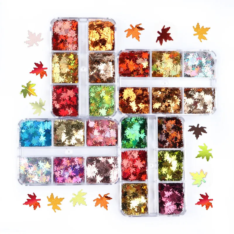 Christmas Fashion Maple Leaf Pet Sequin Nail Decoration Accessories 1 Set