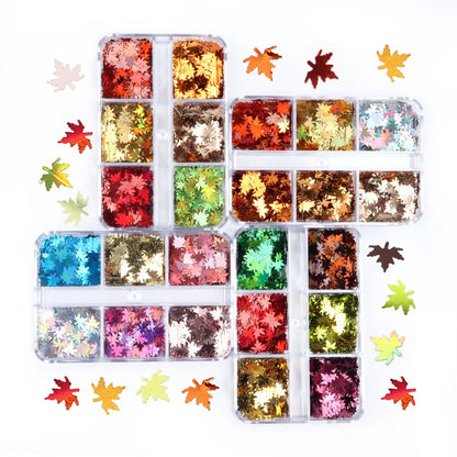 Christmas Fashion Maple Leaf Pet Sequin Nail Decoration Accessories 1 Set