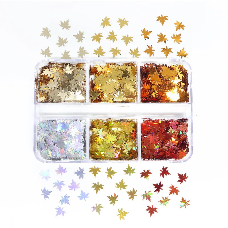 Christmas Fashion Maple Leaf Pet Sequin Nail Decoration Accessories 1 Set