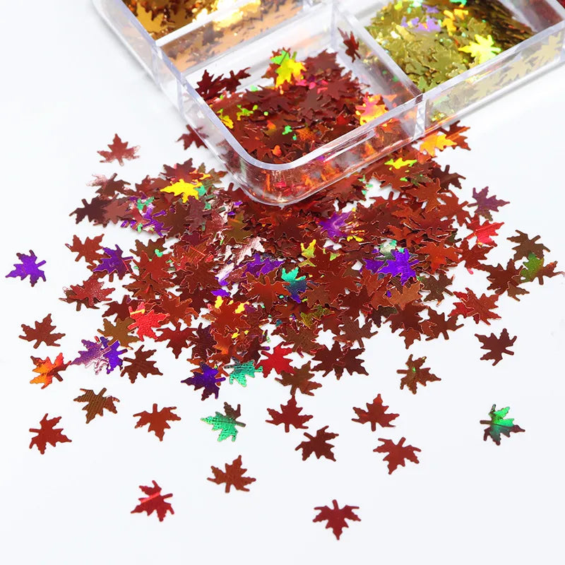 Christmas Fashion Maple Leaf Pet Sequin Nail Decoration Accessories 1 Set