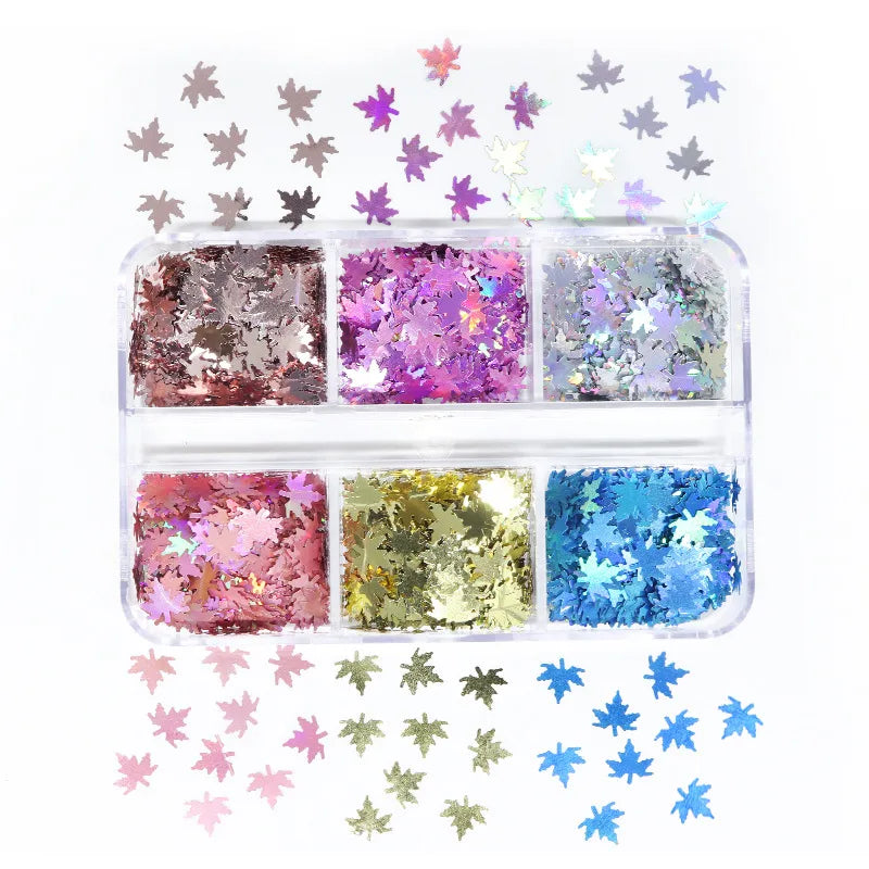 Christmas Fashion Maple Leaf Pet Sequin Nail Decoration Accessories 1 Set