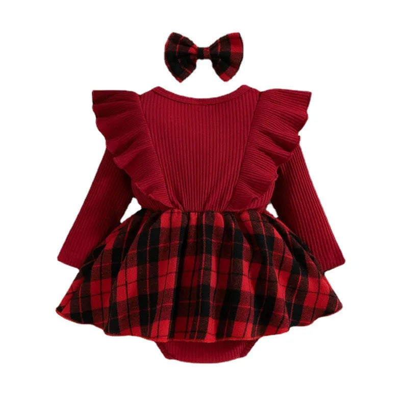 Christmas Fashion Plaid Cotton Baby Rompers