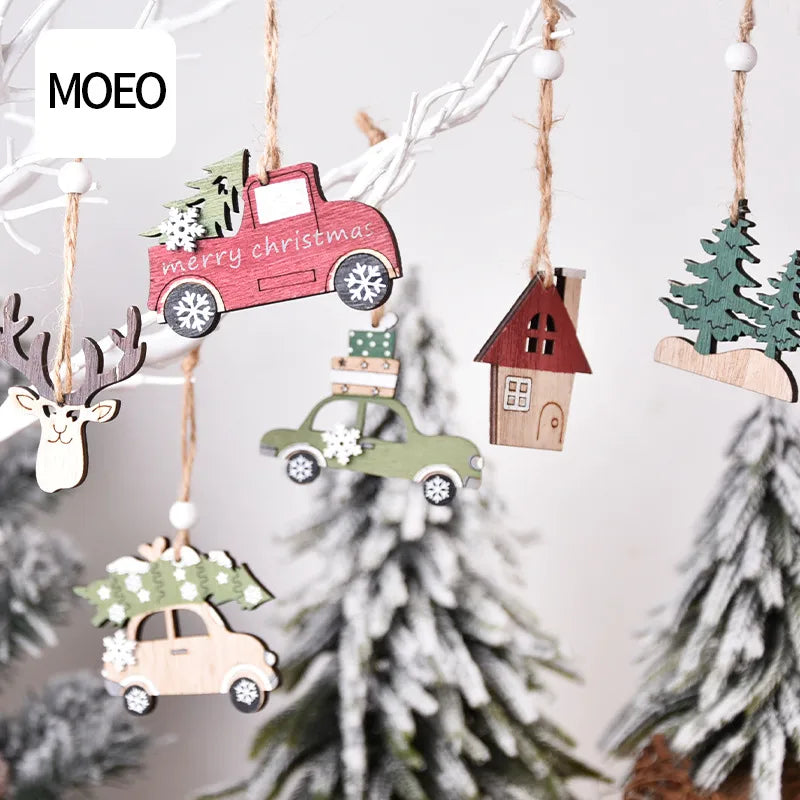 Christmas IG Style Christmas Tree House Car Wood Party Festival Hanging Ornaments