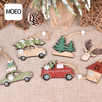 Christmas IG Style Christmas Tree House Car Wood Party Festival Hanging Ornaments