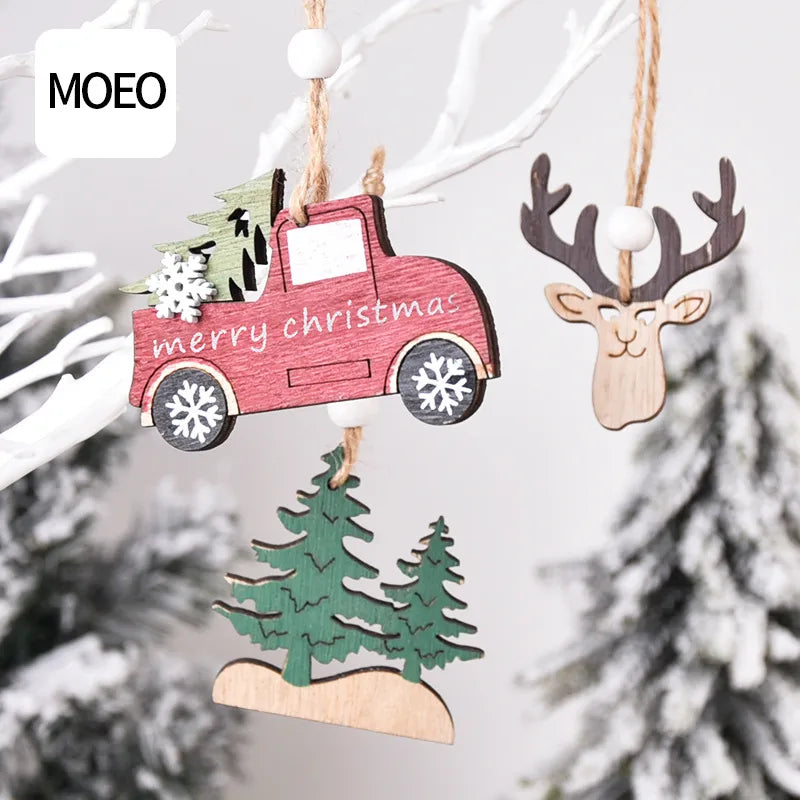 Christmas IG Style Christmas Tree House Car Wood Party Festival Hanging Ornaments