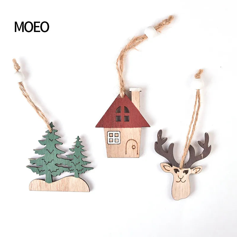 Christmas IG Style Christmas Tree House Car Wood Party Festival Hanging Ornaments