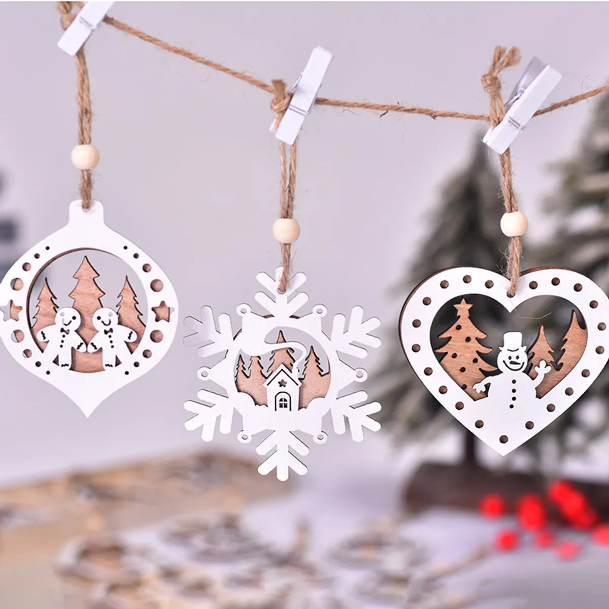 Christmas IG Style Cute Christmas Tree Santa Claus Snowman Wood Party Festival Hanging Ornaments