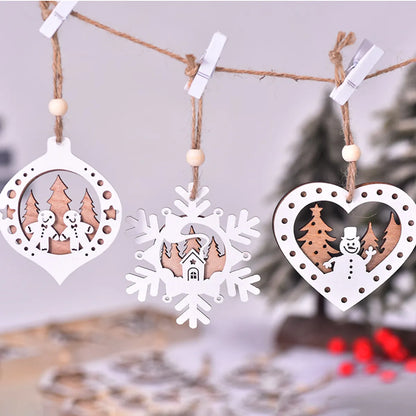 Christmas IG Style Cute Christmas Tree Santa Claus Snowman Wood Party Festival Hanging Ornaments