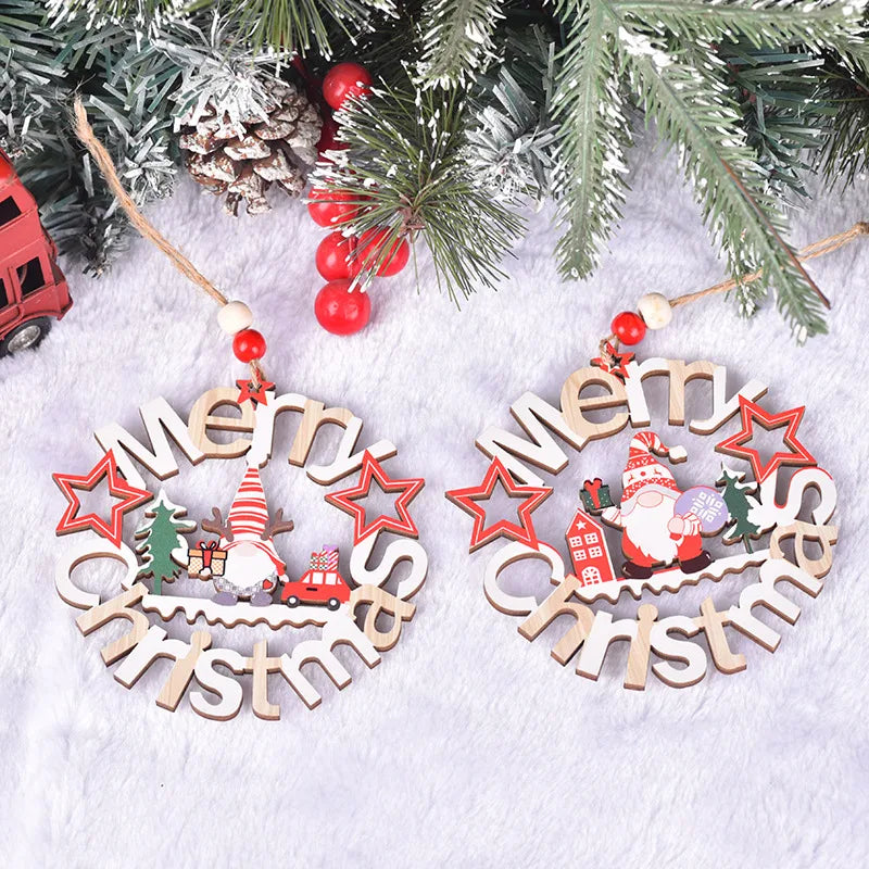 Christmas IG Style Cute Santa Claus Letter Elk Wood Party Festival Hanging Ornaments