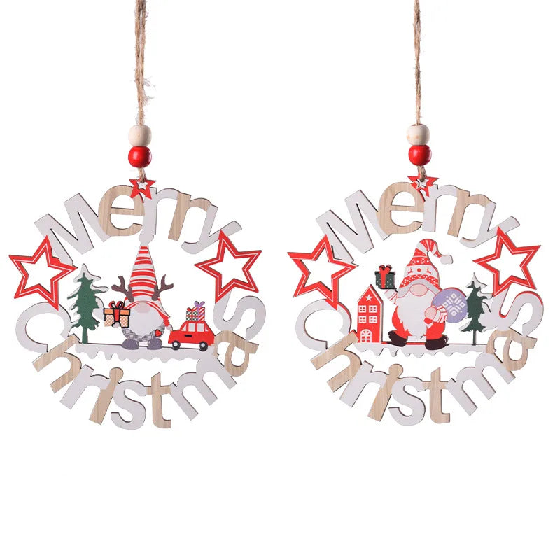 Christmas IG Style Cute Santa Claus Letter Elk Wood Party Festival Hanging Ornaments