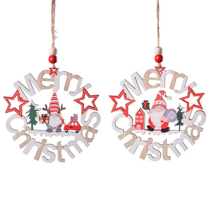 Christmas IG Style Cute Santa Claus Letter Elk Wood Party Festival Hanging Ornaments