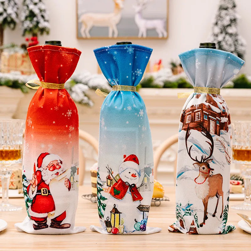 Christmas IG Style Nordic Style Cute Santa Claus Elk Cloth Party Festival Bottle Cover