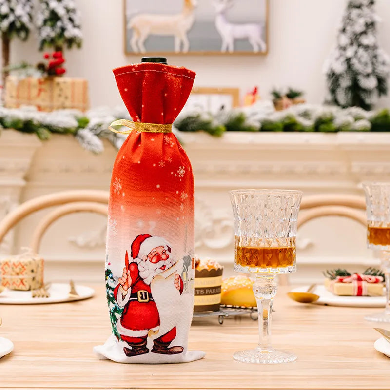 Christmas IG Style Nordic Style Cute Santa Claus Elk Cloth Party Festival Bottle Cover