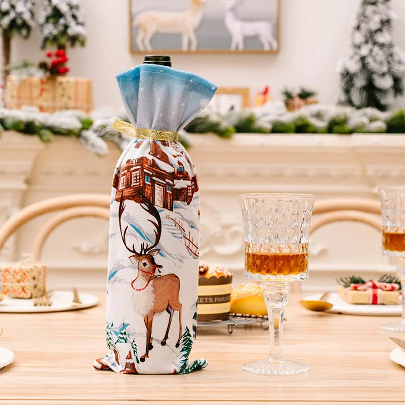 Christmas IG Style Nordic Style Cute Santa Claus Elk Cloth Party Festival Bottle Cover