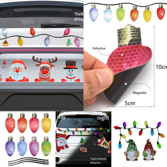 Christmas Light Bulb Old Man Snowman Gnome Elk Car Decoration Magnetic Reflective Sticker