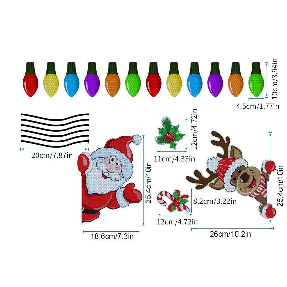 Christmas Light Bulb Old Man Snowman Gnome Elk Car Decoration Magnetic Reflective Sticker