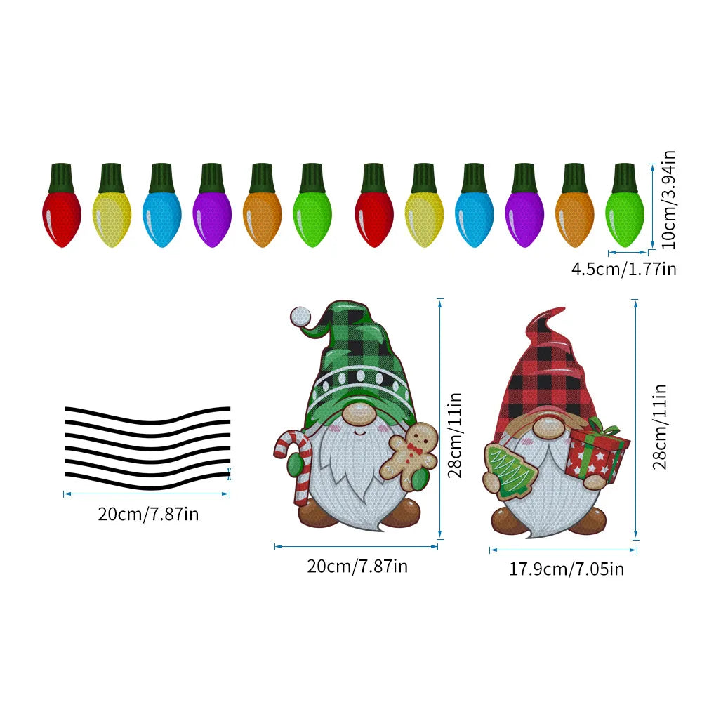 Christmas Light Bulb Old Man Snowman Gnome Elk Car Decoration Magnetic Reflective Sticker