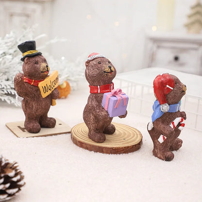 Christmas Nordic Style Cute Bear Resin Holiday Daily Ornaments Decorative Props