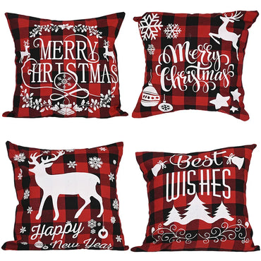 Christmas Ornaments Creative Linen Plaid Pillowcase Christmas Elk Pillowcase