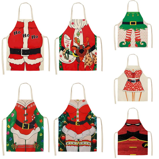 Christmas Retro Cartoon Linen Apron 1 Piece