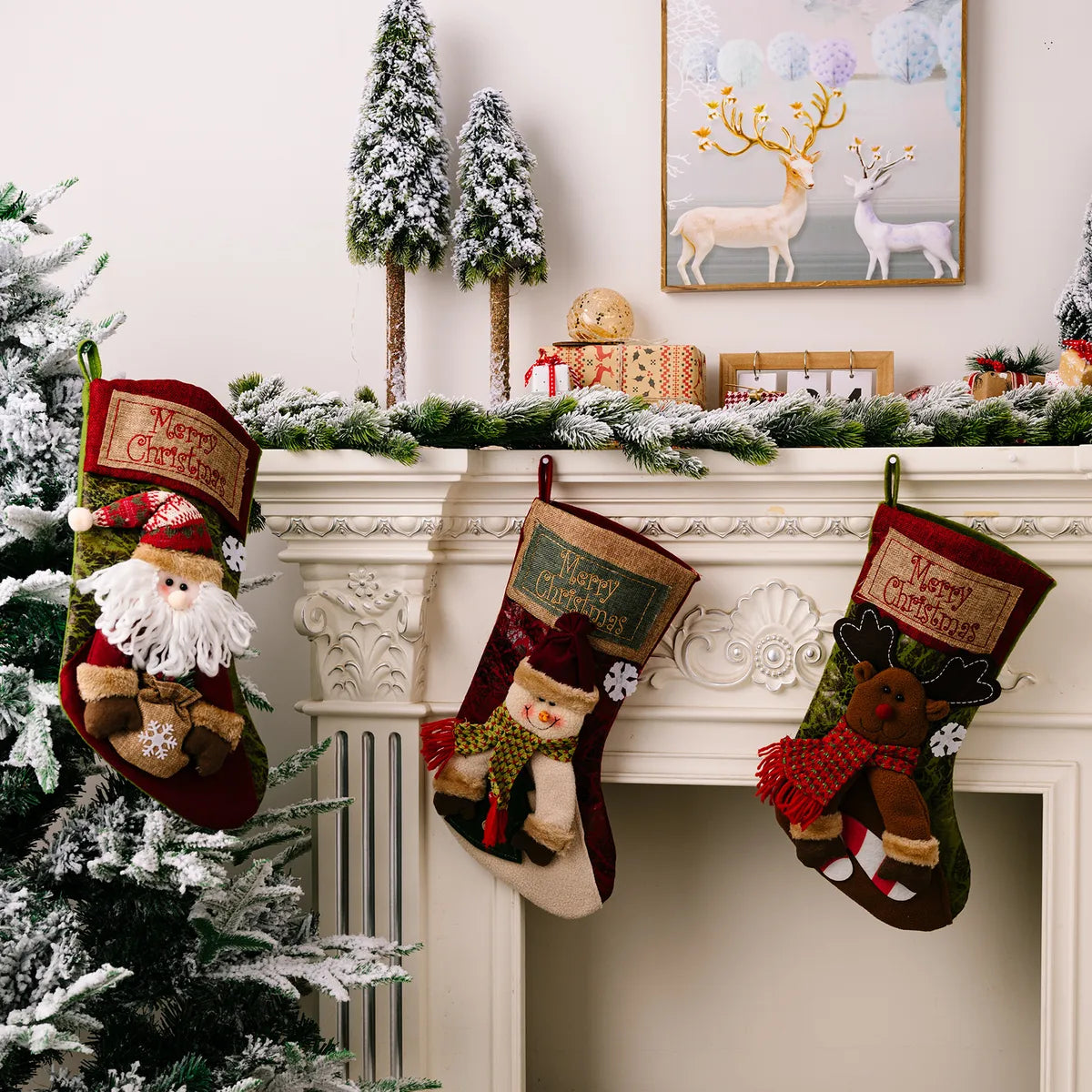 Christmas Retro Santa Claus Snowman Elk Cloth Party Christmas Socks