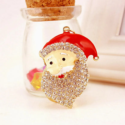 Christmas Santa Claus Alloy Plating Inlay Rhinestones Christmas Unisex Bag Pendant Keychain