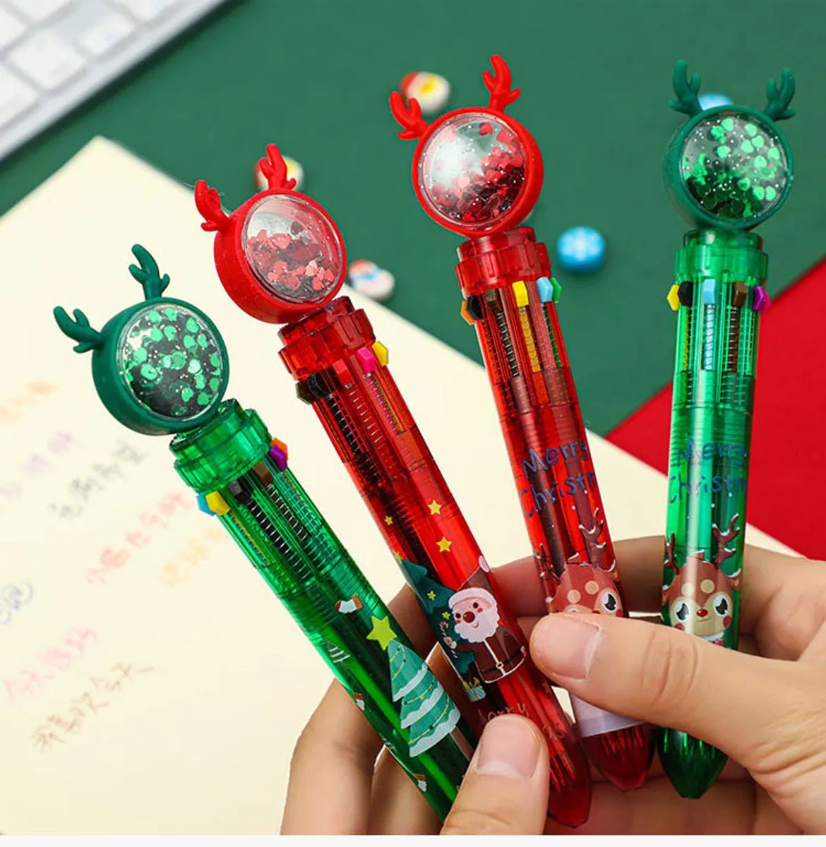 Christmas Sequins Press 10-Color Ballpoint Pen Creative Christmas Prize Children Student Small Gifts Present