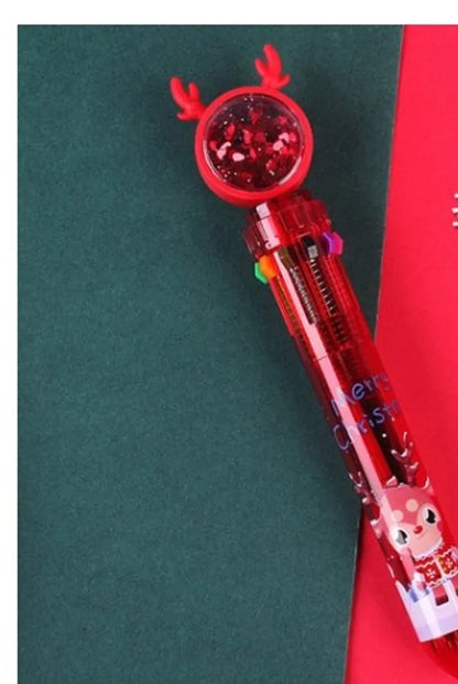 Christmas Sequins Press 10-Color Ballpoint Pen Creative Christmas Prize Children Student Small Gifts Present