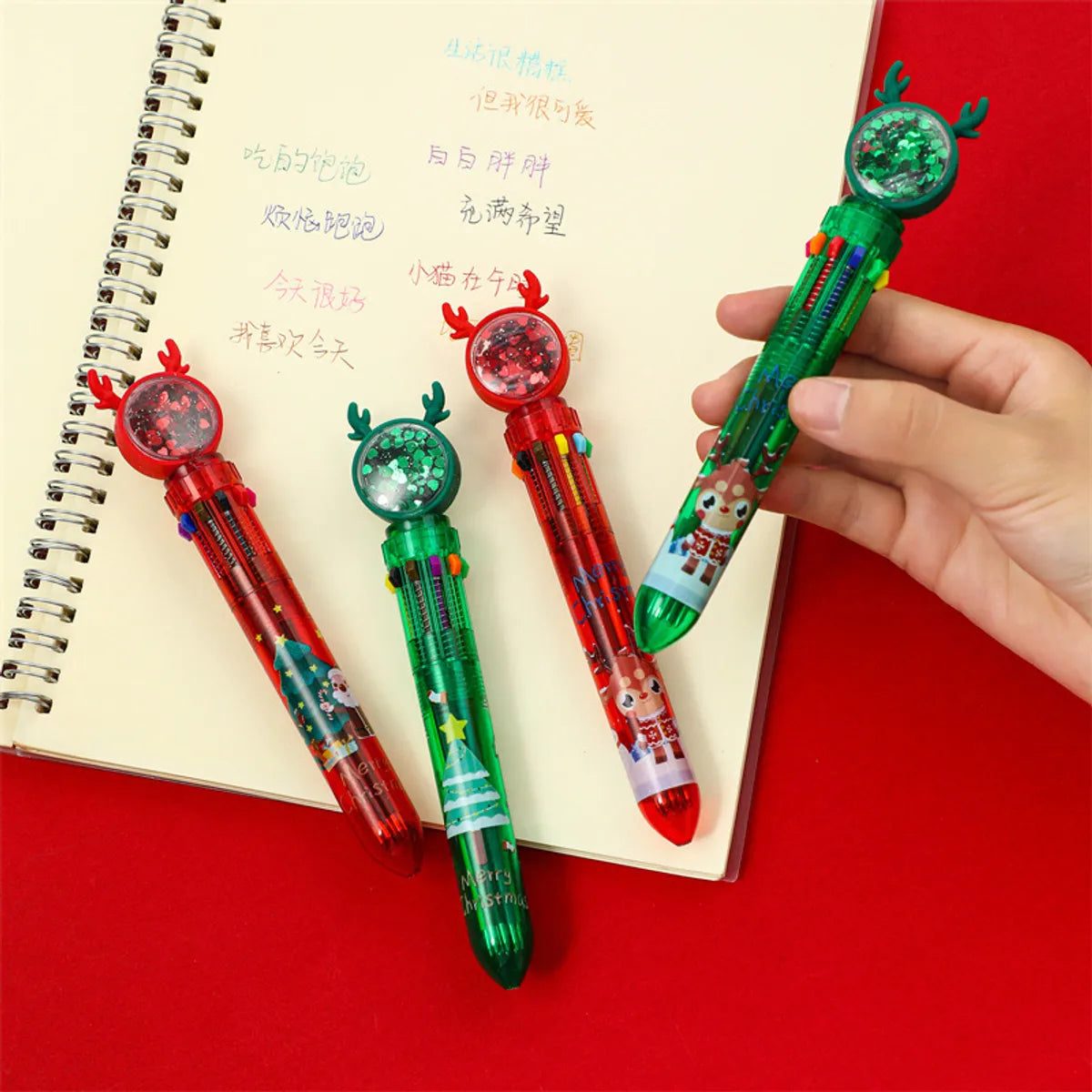 Christmas Sequins Press 10-Color Ballpoint Pen Creative Christmas Prize Children Student Small Gifts Present