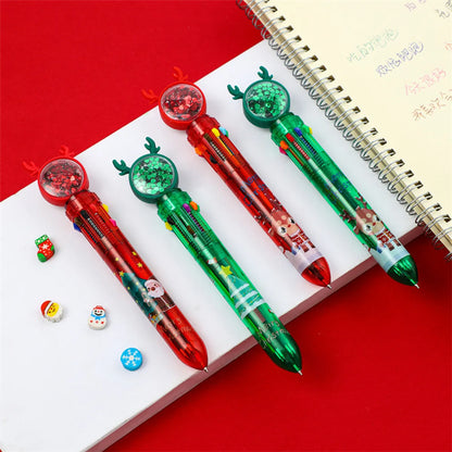 Christmas Sequins Press 10-Color Ballpoint Pen Creative Christmas Prize Children Student Small Gifts Present