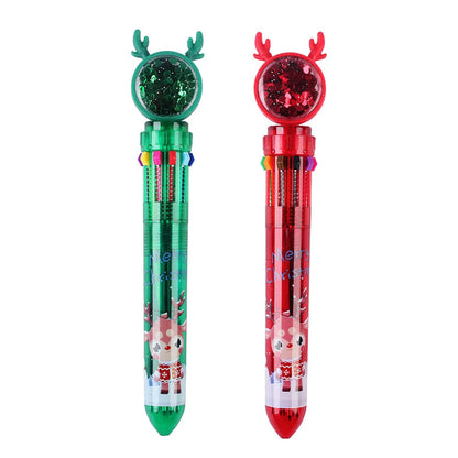 Christmas Sequins Press 10-Color Ballpoint Pen Creative Christmas Prize Children Student Small Gifts Present