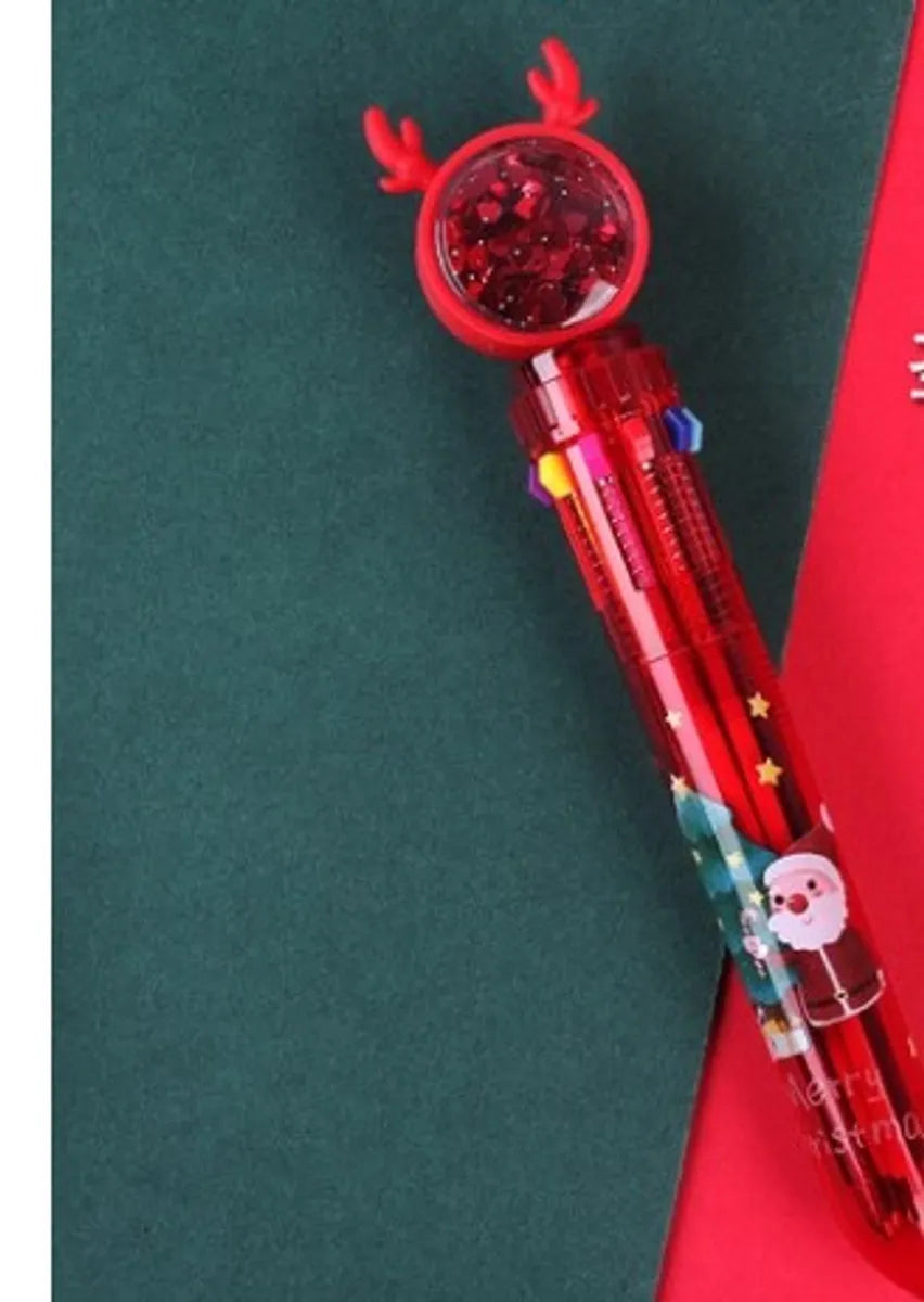 Christmas Sequins Press 10-Color Ballpoint Pen Creative Christmas Prize Children Student Small Gifts Present