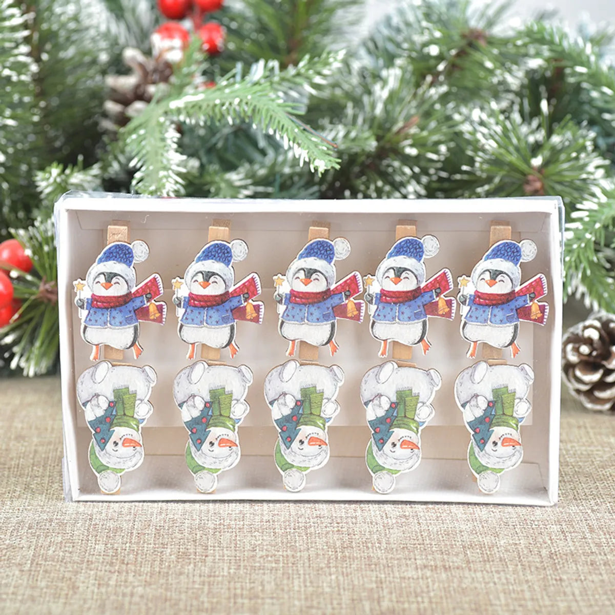 Christmas Simple Style Classic Style Penguin Santa Claus Wood Holiday Festival Hanging Ornaments Decorative Props