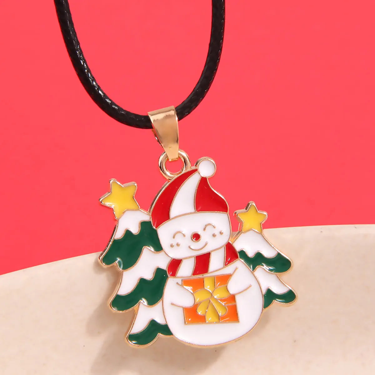 Christmas Simple Style Streetwear Christmas Tree Snowman Alloy Enamel Christmas Women'S Pendant Necklace