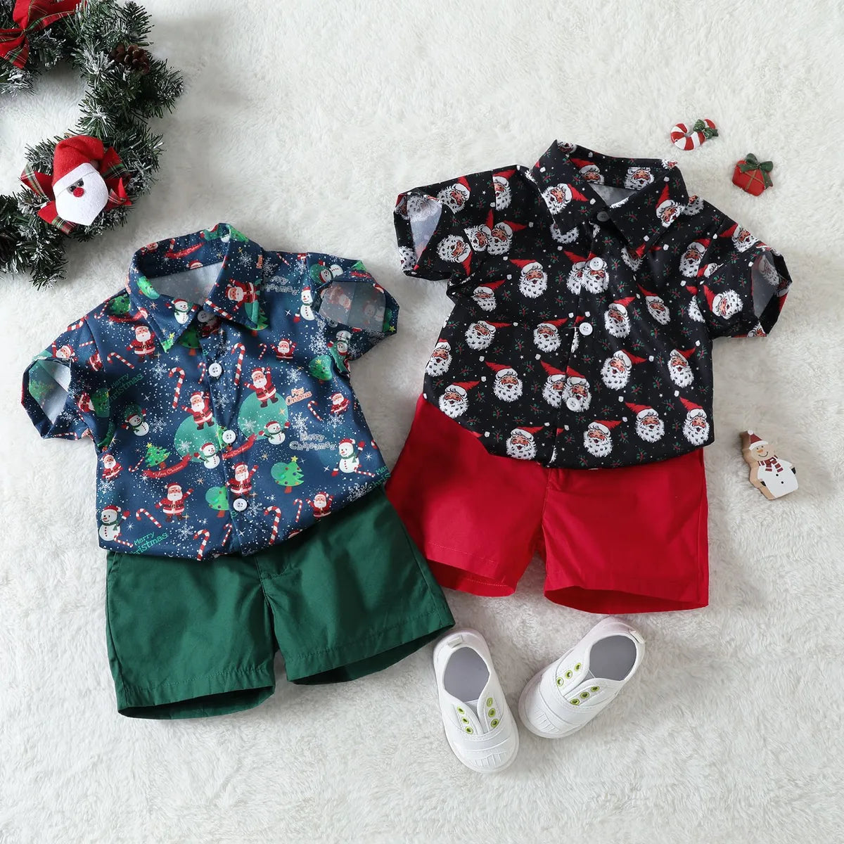 Christmas Streetwear Cartoon Santa Claus Cotton Boys Clothing Sets