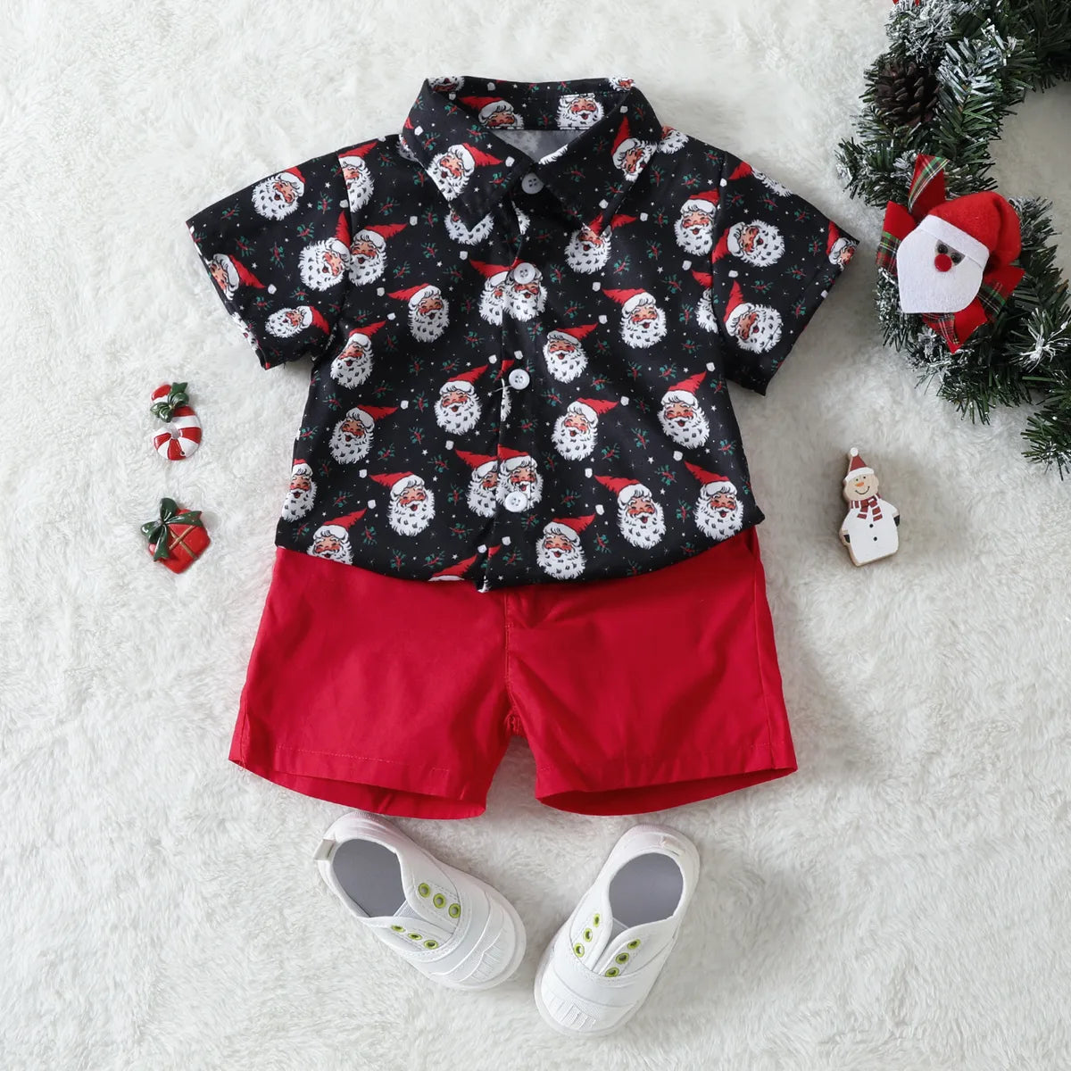 Christmas Streetwear Cartoon Santa Claus Cotton Boys Clothing Sets